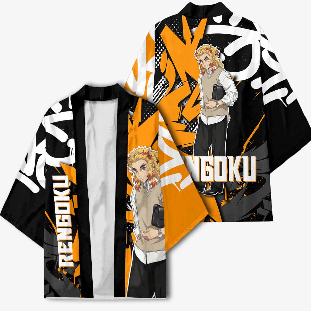 Kyojuro Rengoku Demon Slayer Kimono Orange & Black Graffiti Anime