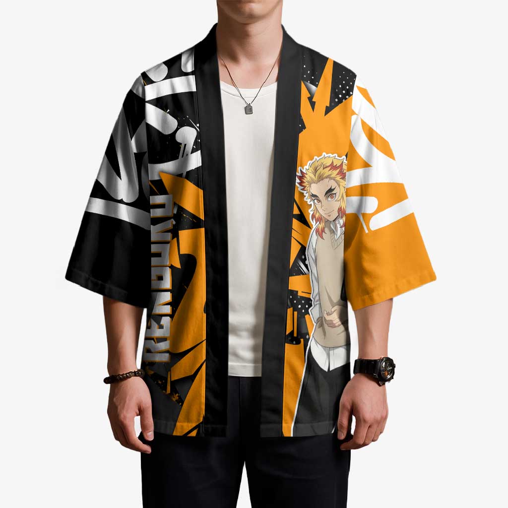 Kyojuro Rengoku Demon Slayer Kimono Orange & Black Graffiti Anime