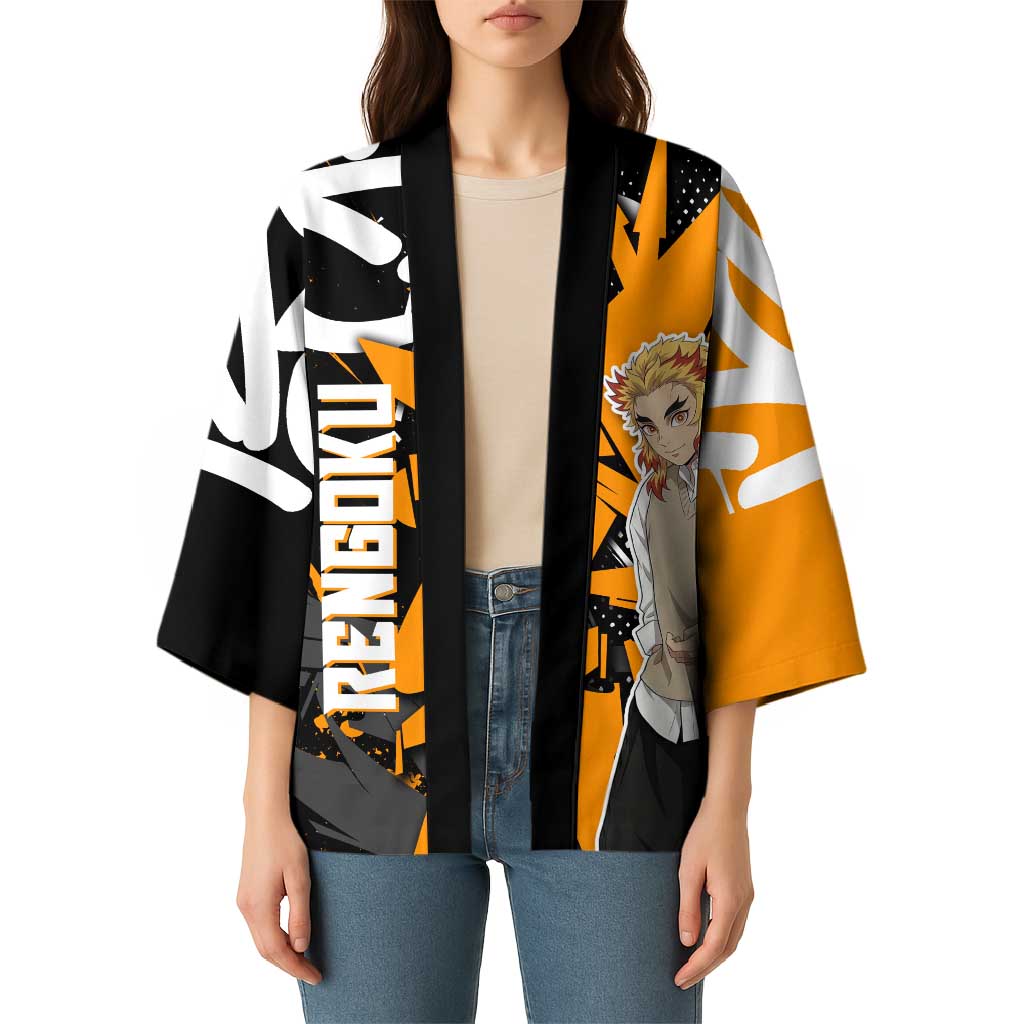 Kyojuro Rengoku Demon Slayer Kimono Orange & Black Graffiti Anime