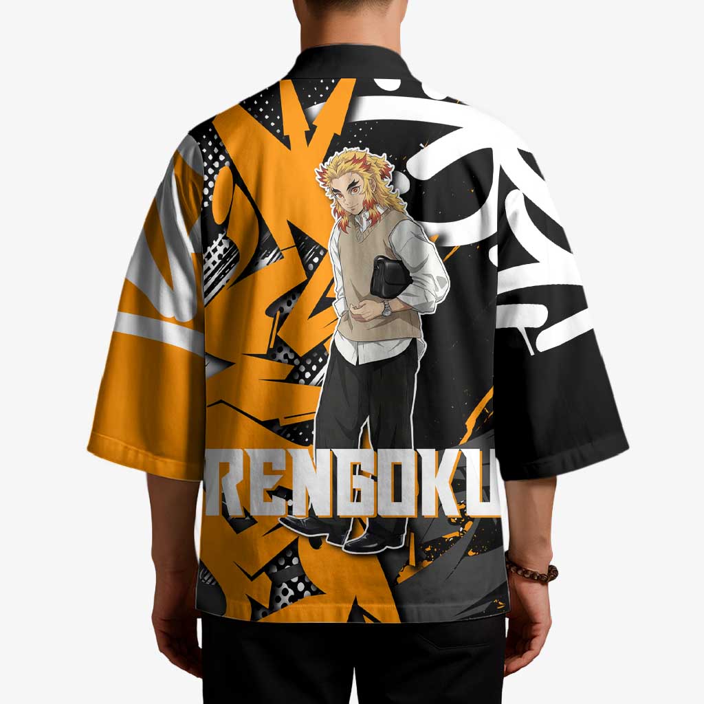 Kyojuro Rengoku Demon Slayer Kimono Orange & Black Graffiti Anime