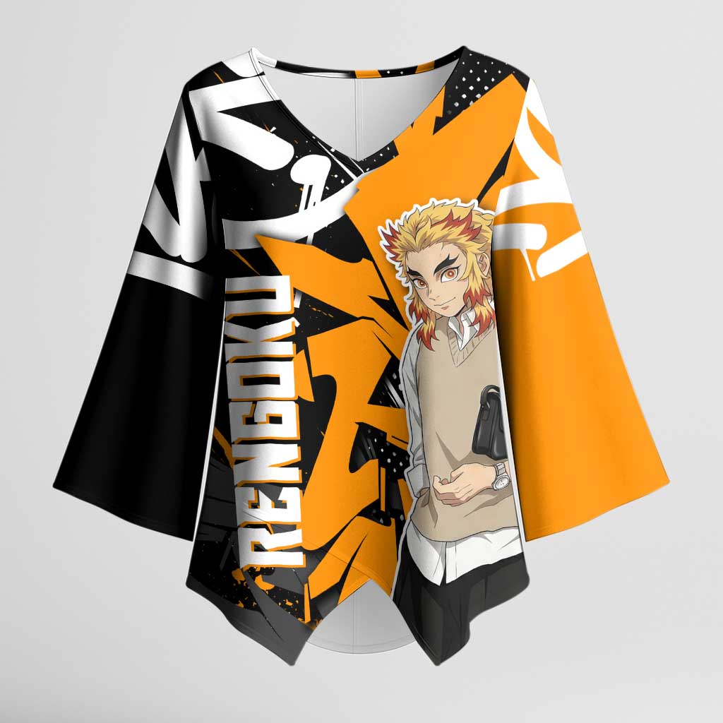 Kyojuro Rengoku Demon Slayer Kimono Sleeve Blouse Orange & Black Graffiti Anime