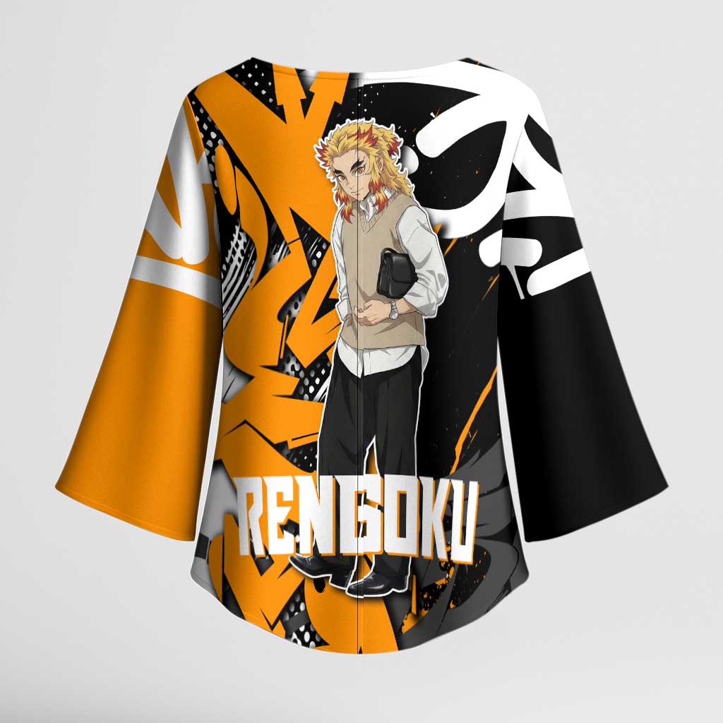 Kyojuro Rengoku Demon Slayer Kimono Sleeve Blouse Orange & Black Graffiti Anime