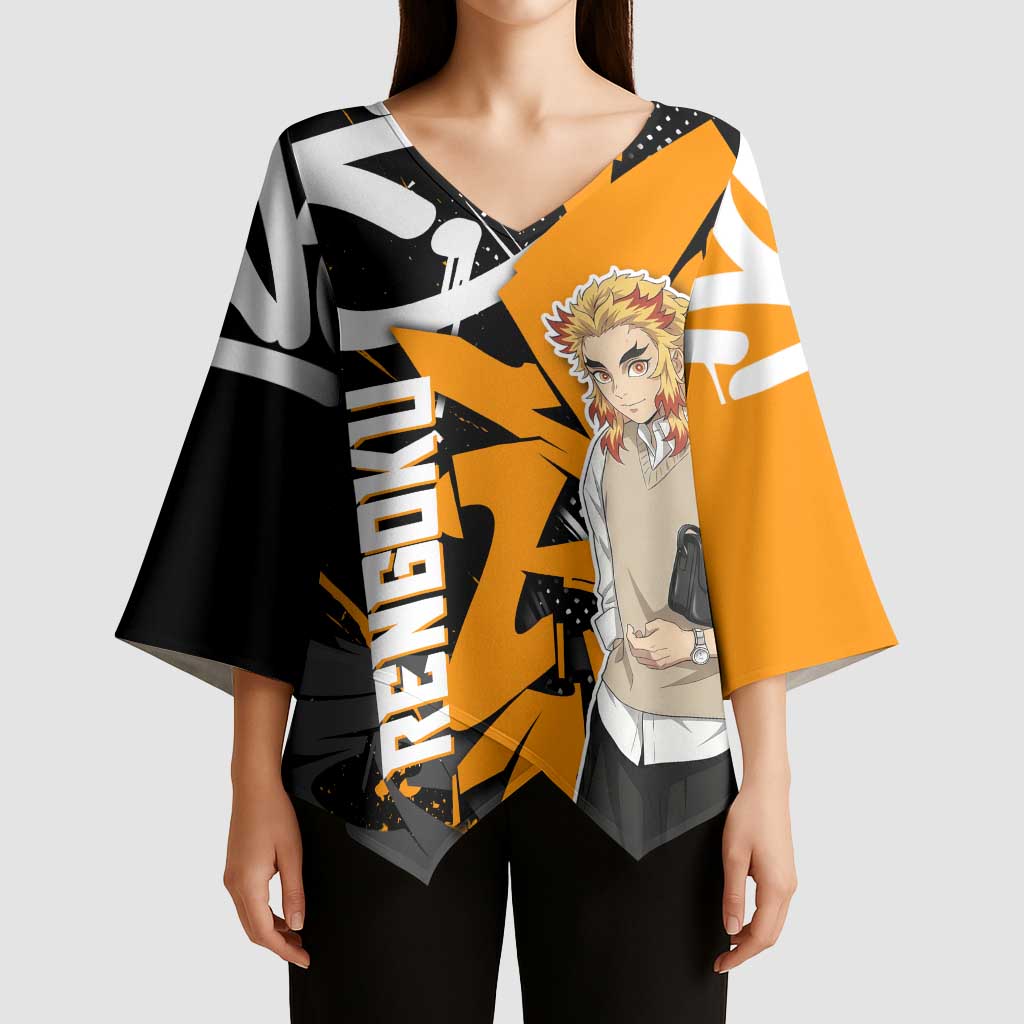 Kyojuro Rengoku Demon Slayer Kimono Sleeve Blouse Orange & Black Graffiti Anime