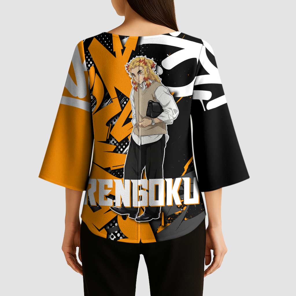 Kyojuro Rengoku Demon Slayer Kimono Sleeve Blouse Orange & Black Graffiti Anime