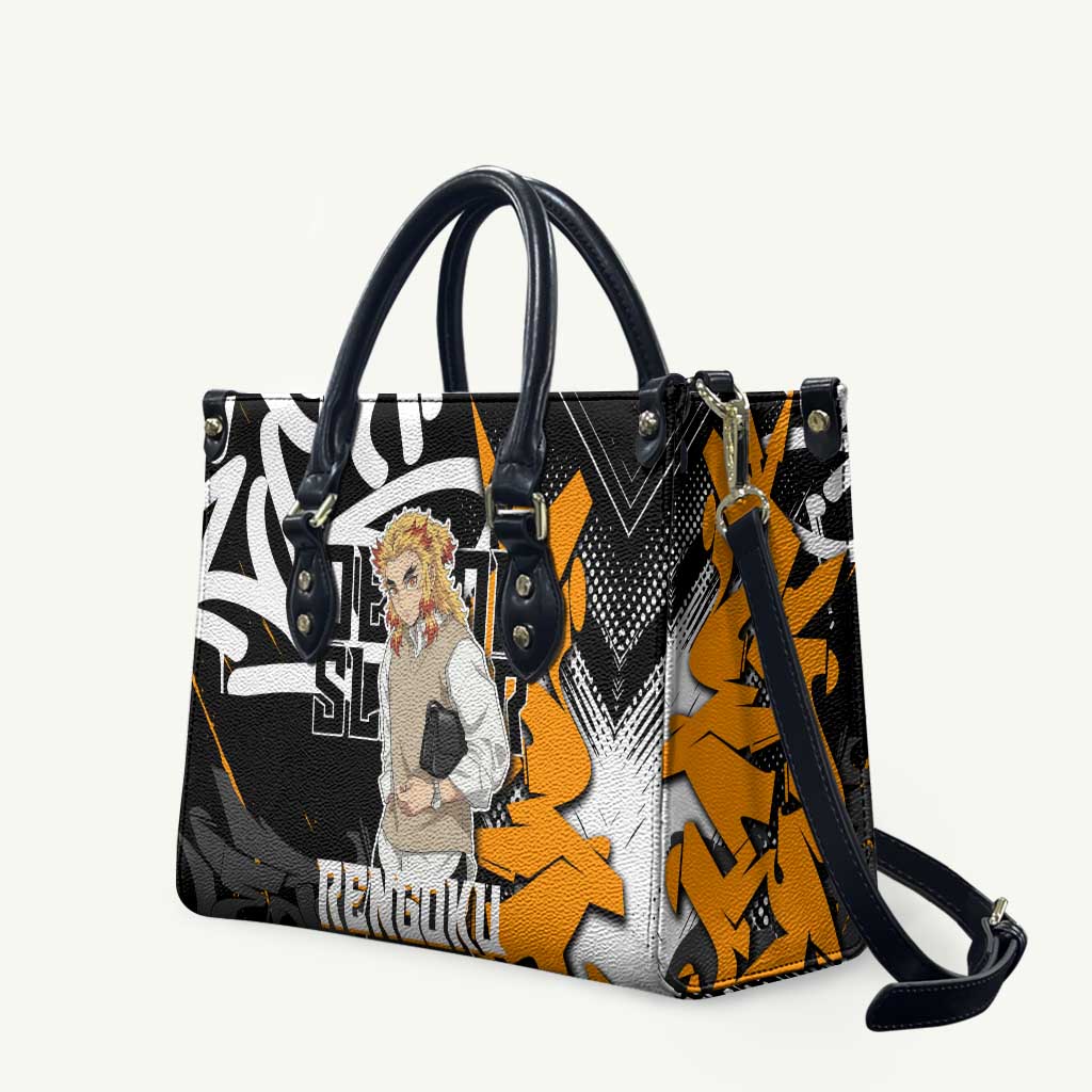 Kyojuro Rengoku Demon Slayer Leather Bag Orange & Black Graffiti Anime