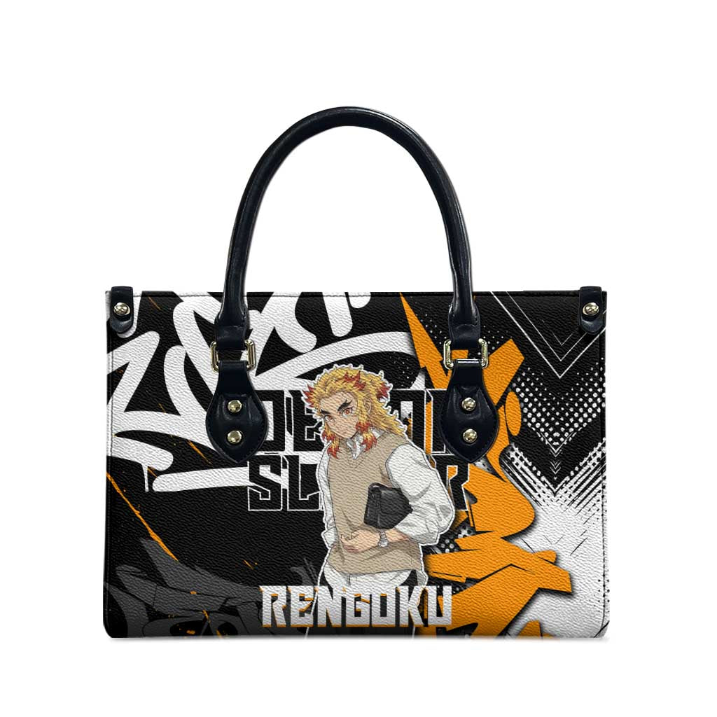 Kyojuro Rengoku Demon Slayer Leather Bag Orange & Black Graffiti Anime