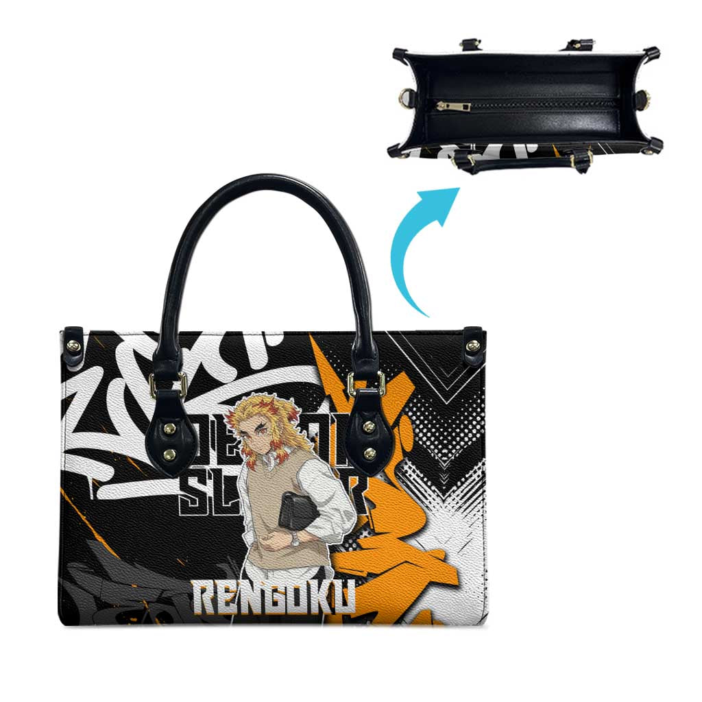 Kyojuro Rengoku Demon Slayer Leather Bag Orange & Black Graffiti Anime