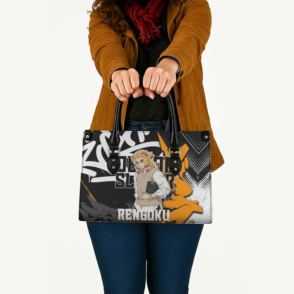 Kyojuro Rengoku Demon Slayer Leather Bag Orange & Black Graffiti Anime