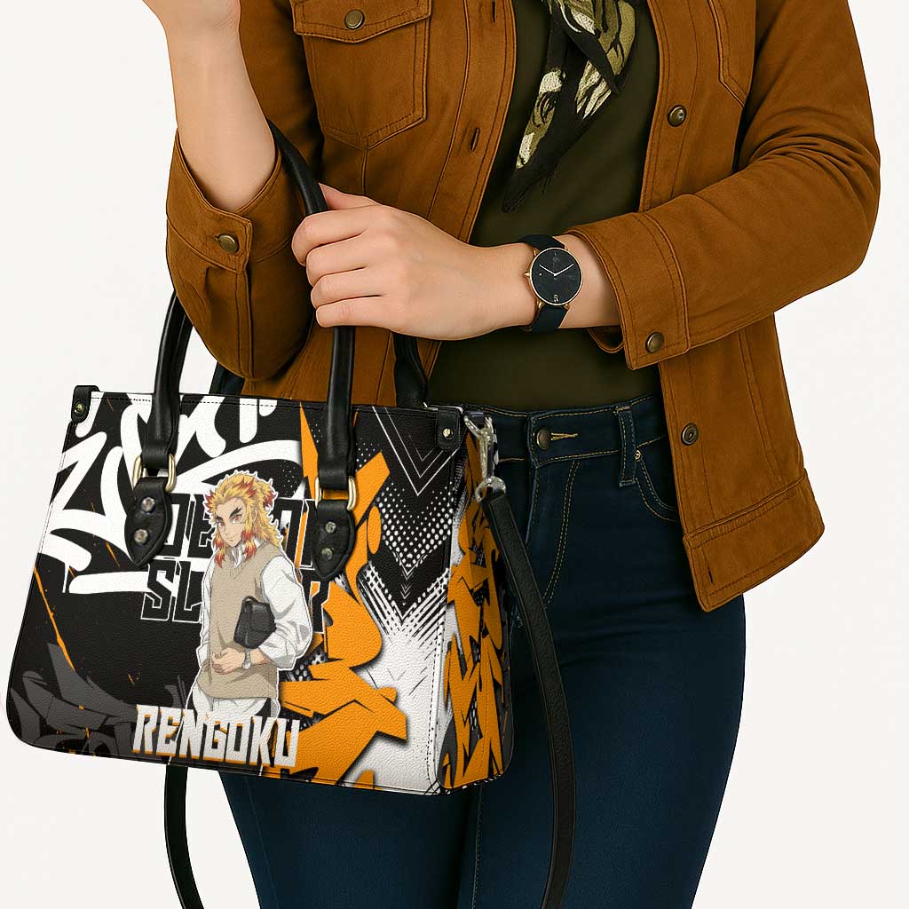 Kyojuro Rengoku Demon Slayer Leather Bag Orange & Black Graffiti Anime