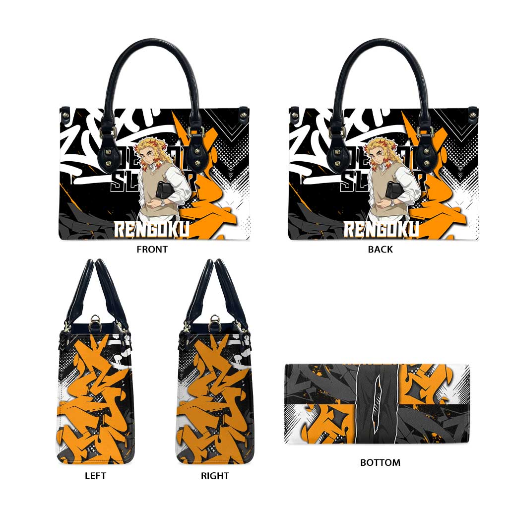 Kyojuro Rengoku Demon Slayer Leather Bag Orange & Black Graffiti Anime