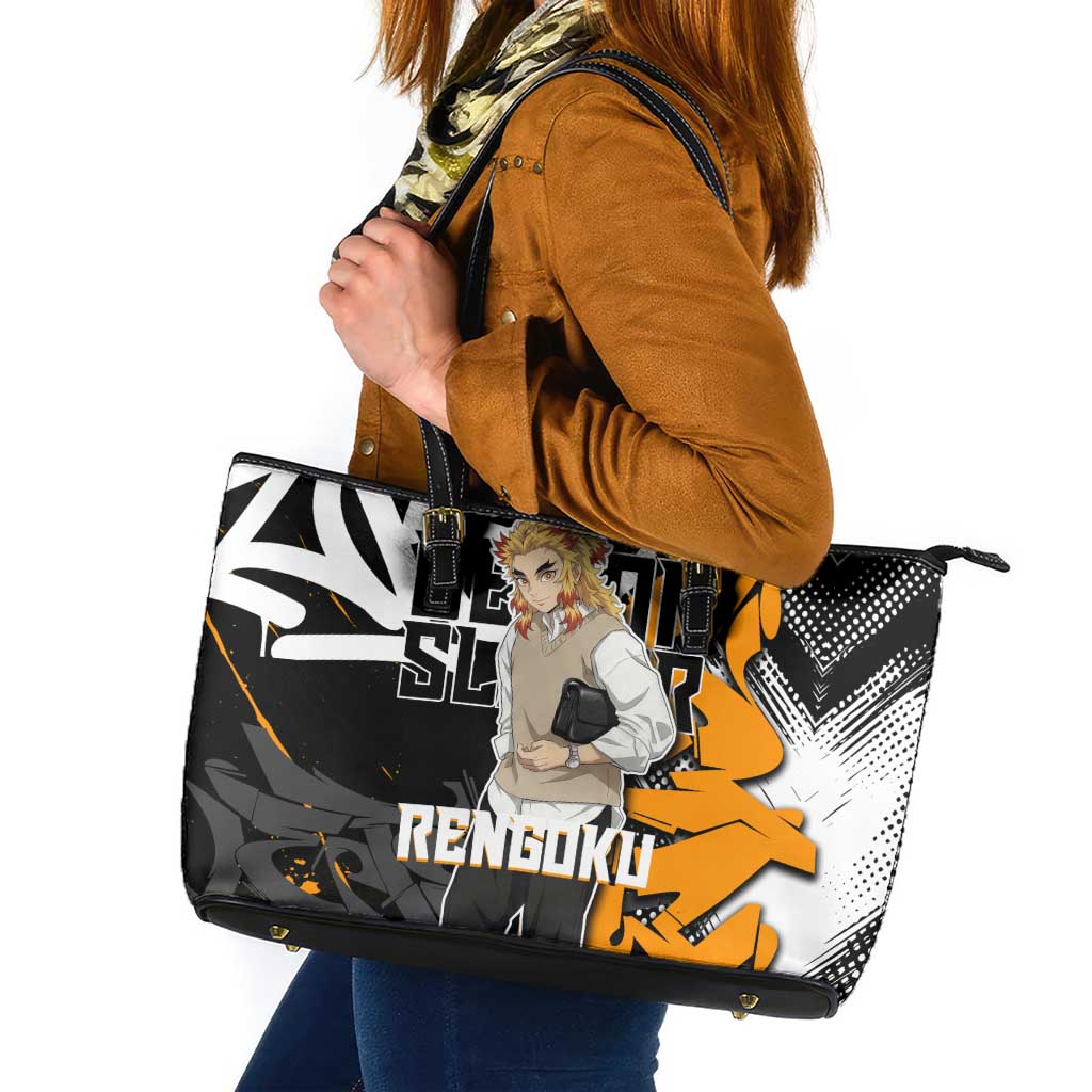 Kyojuro Rengoku Demon Slayer Leather Tote Bag Orange & Black Graffiti Anime