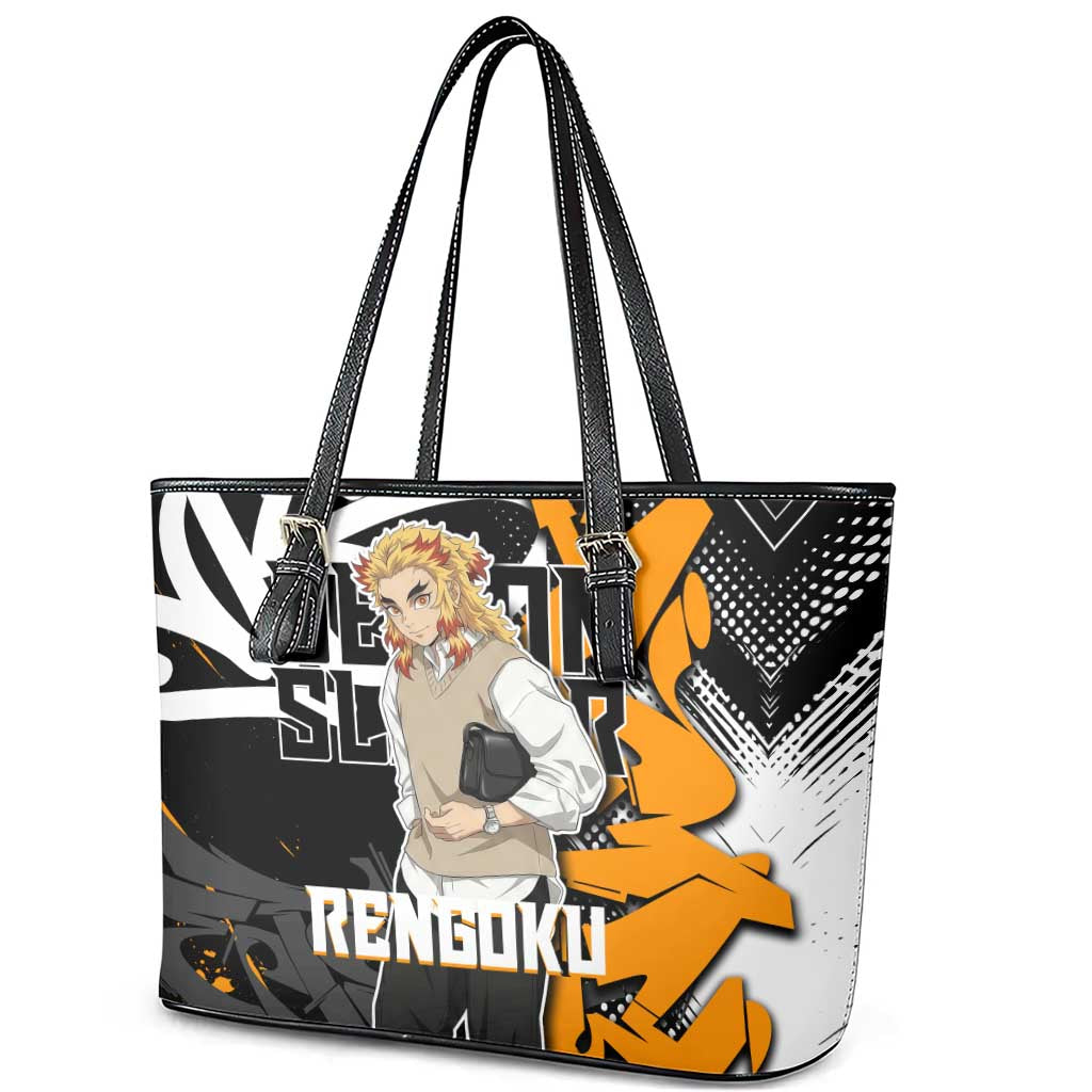Kyojuro Rengoku Demon Slayer Leather Tote Bag Orange & Black Graffiti Anime