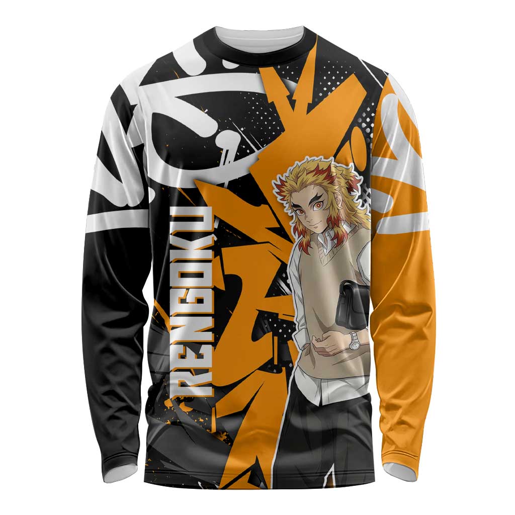 Kyojuro Rengoku Demon Slayer Long Sleeve Shirt Orange & Black Graffiti Anime