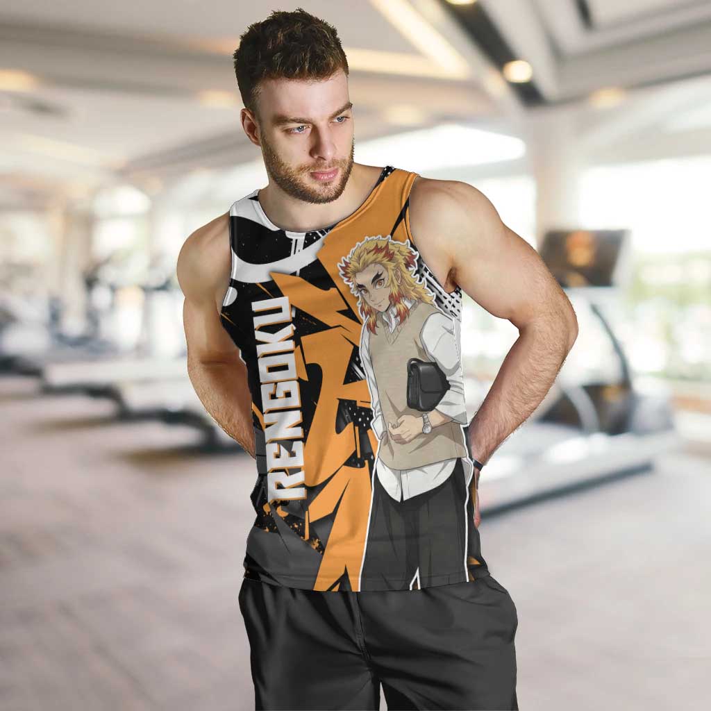 Kyojuro Rengoku Demon Slayer Men Tank Top Orange & Black Graffiti Anime