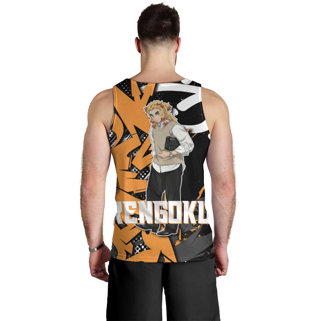 Kyojuro Rengoku Demon Slayer Men Tank Top Orange & Black Graffiti Anime