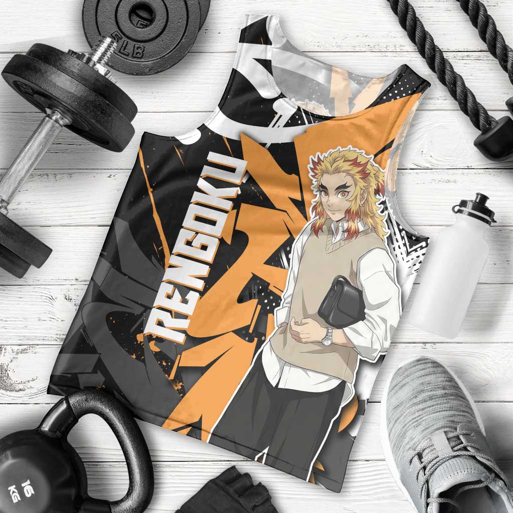 Kyojuro Rengoku Demon Slayer Men Tank Top Orange & Black Graffiti Anime