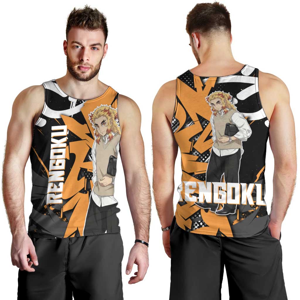 Kyojuro Rengoku Demon Slayer Men Tank Top Orange & Black Graffiti Anime