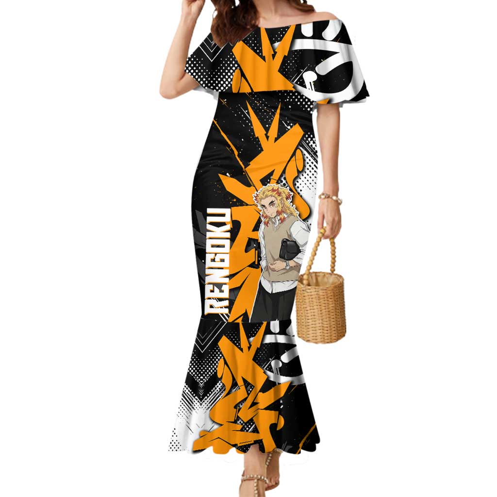 Kyojuro Rengoku Demon Slayer Mermaid Dress Orange & Black Graffiti Anime