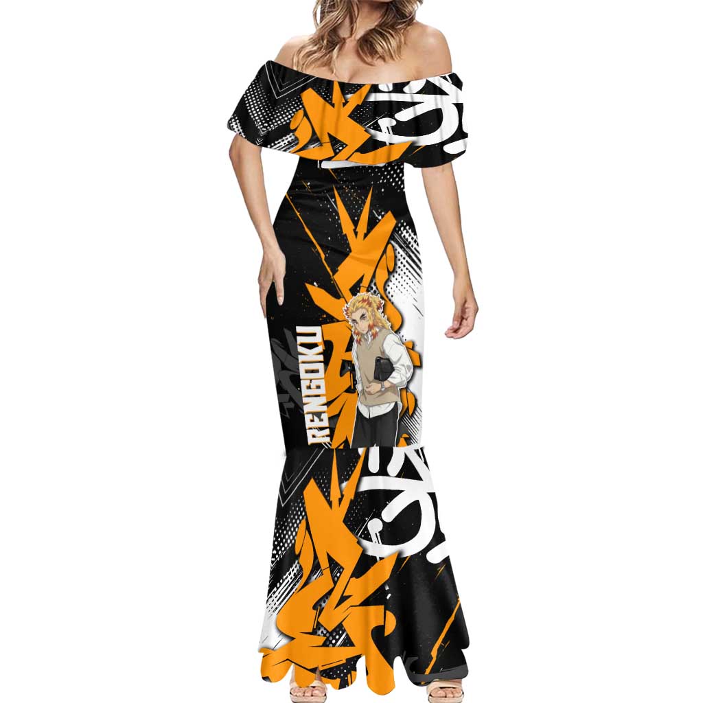 Kyojuro Rengoku Demon Slayer Mermaid Dress Orange & Black Graffiti Anime
