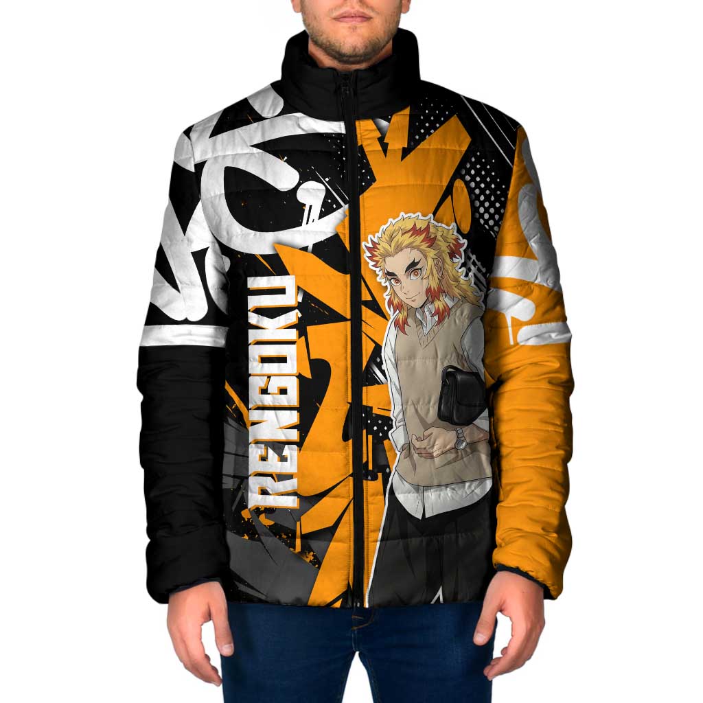 Kyojuro Rengoku Demon Slayer Padded Jacket Orange & Black Graffiti Anime