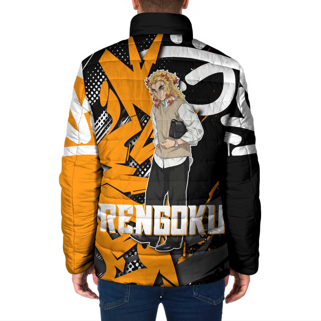 Kyojuro Rengoku Demon Slayer Padded Jacket Orange & Black Graffiti Anime