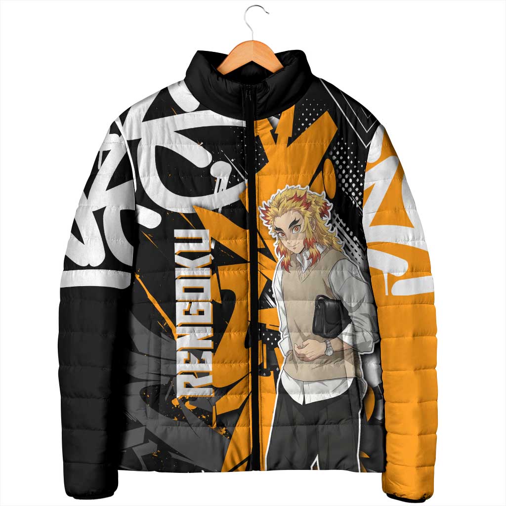 Kyojuro Rengoku Demon Slayer Padded Jacket Orange & Black Graffiti Anime