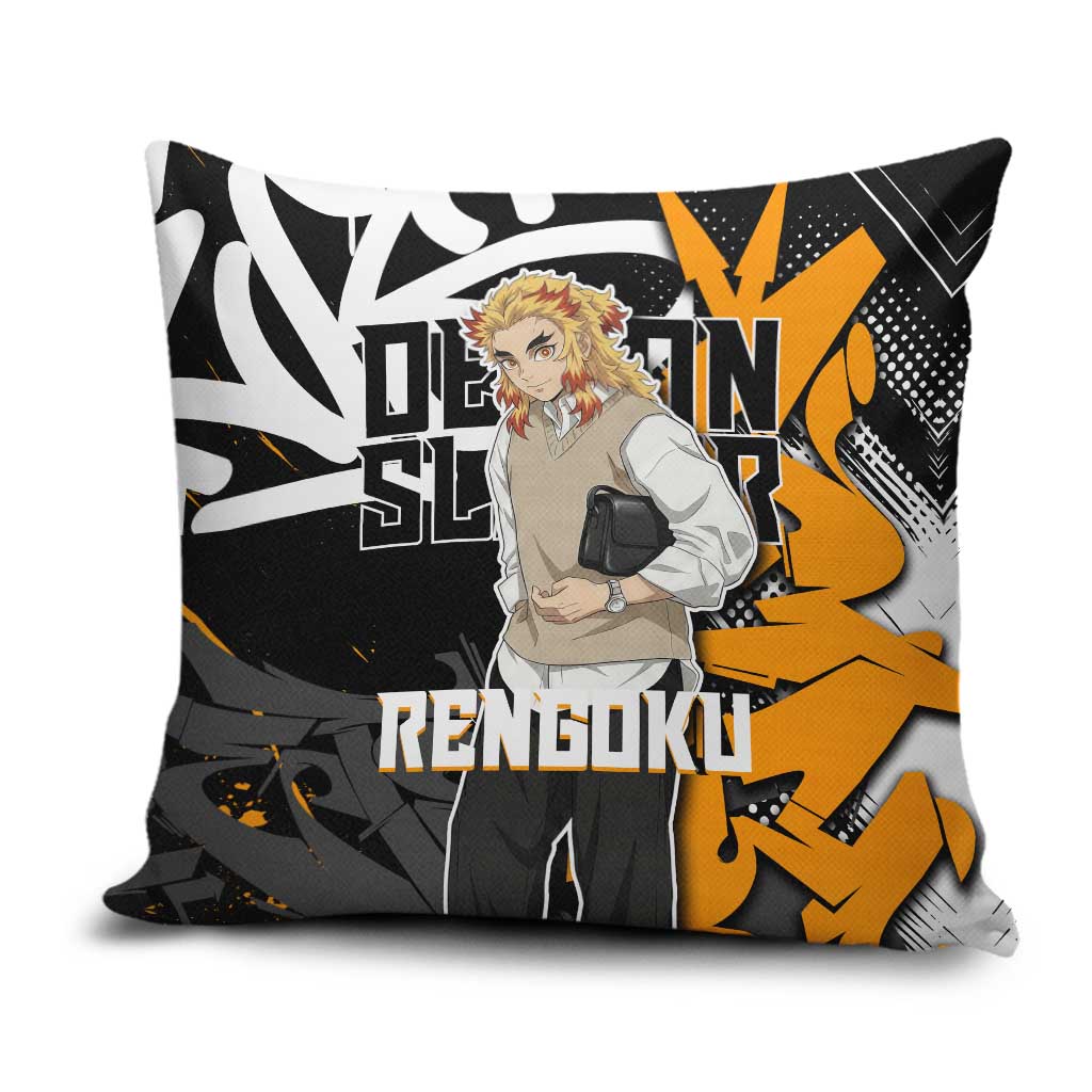 Kyojuro Rengoku Demon Slayer Pillow Cover Orange & Black Graffiti Anime