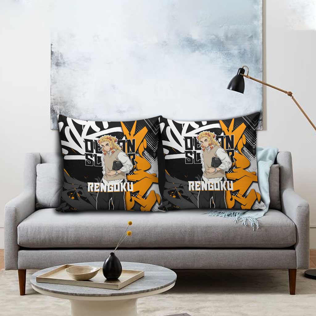 Kyojuro Rengoku Demon Slayer Pillow Cover Orange & Black Graffiti Anime