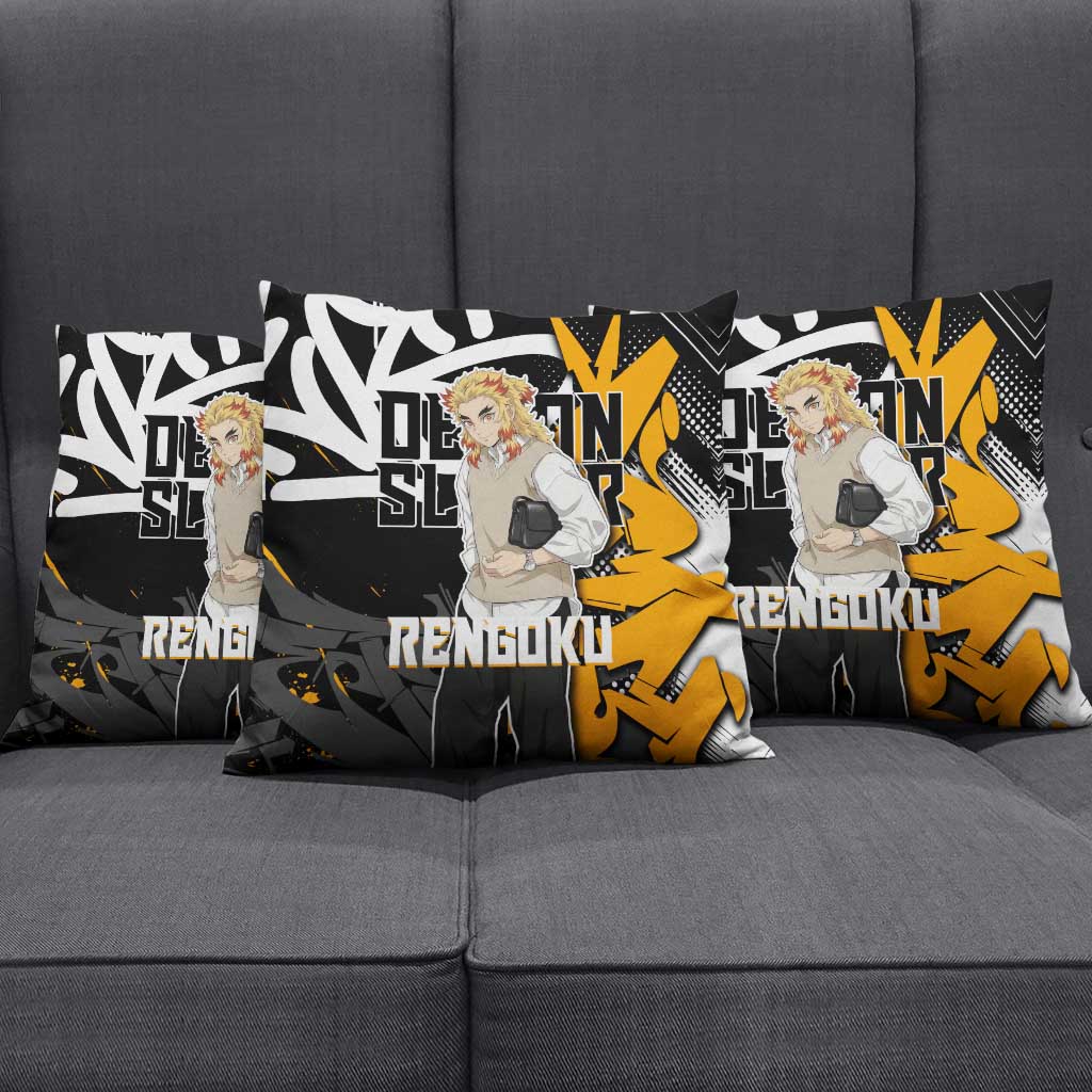 Kyojuro Rengoku Demon Slayer Pillow Cover Orange & Black Graffiti Anime