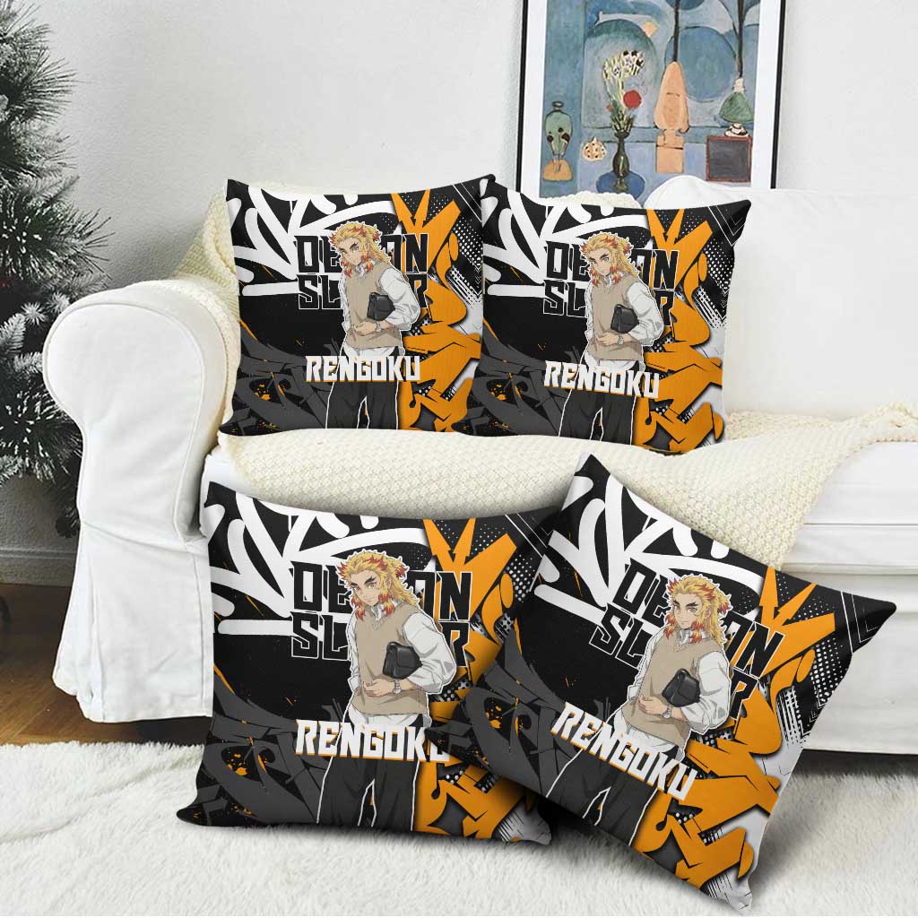 Kyojuro Rengoku Demon Slayer Pillow Cover Orange & Black Graffiti Anime