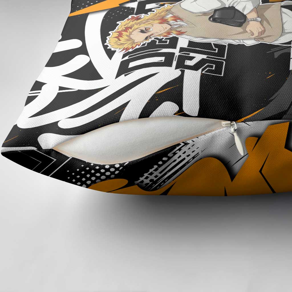 Kyojuro Rengoku Demon Slayer Pillow Cover Orange & Black Graffiti Anime
