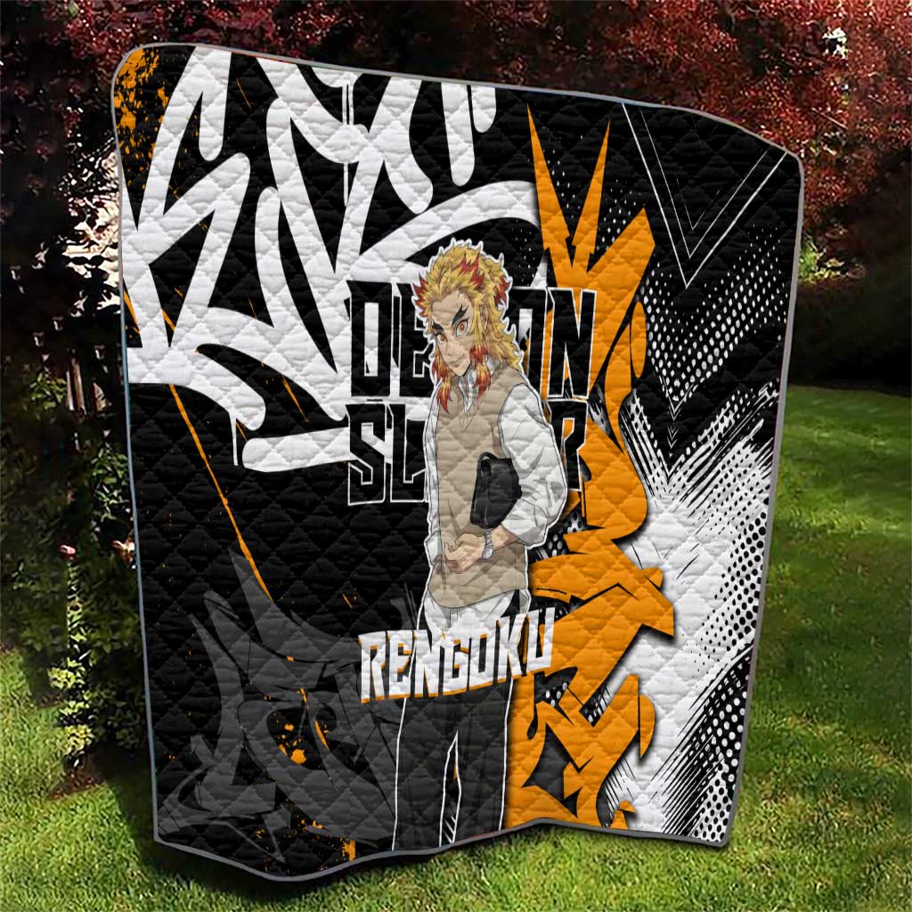 Kyojuro Rengoku Demon Slayer Quilt Orange & Black Graffiti Anime