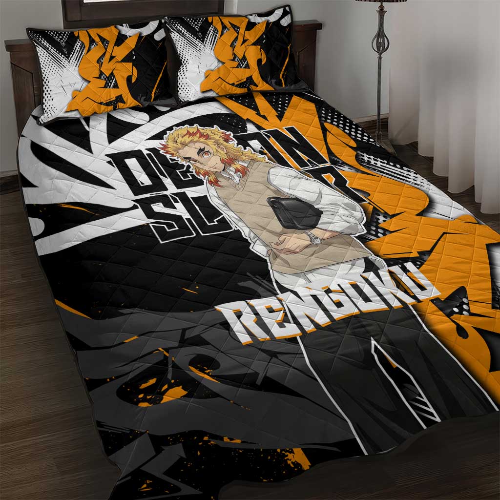 Kyojuro Rengoku Demon Slayer Quilt Bed Set Orange & Black Graffiti Anime