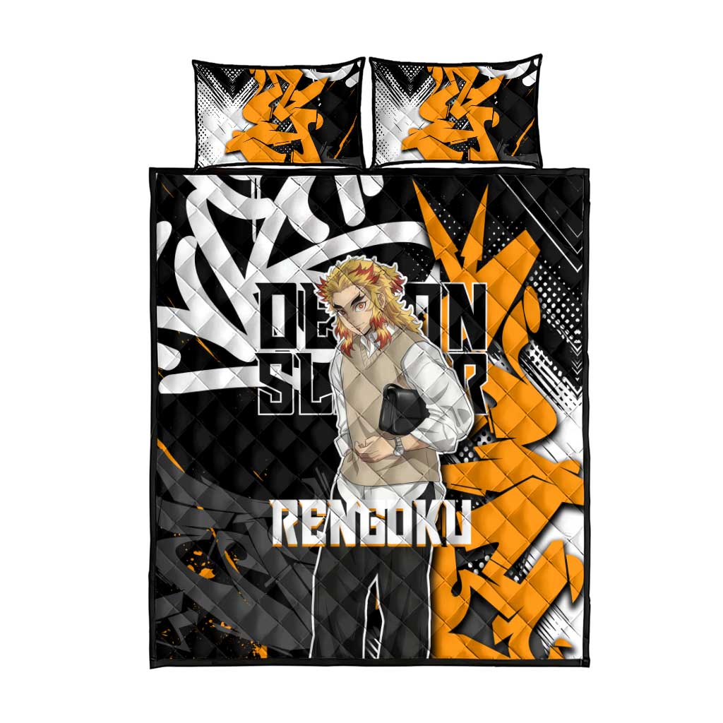 Kyojuro Rengoku Demon Slayer Quilt Bed Set Orange & Black Graffiti Anime