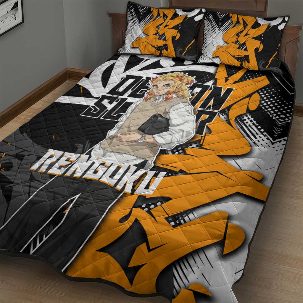 Kyojuro Rengoku Demon Slayer Quilt Bed Set Orange & Black Graffiti Anime
