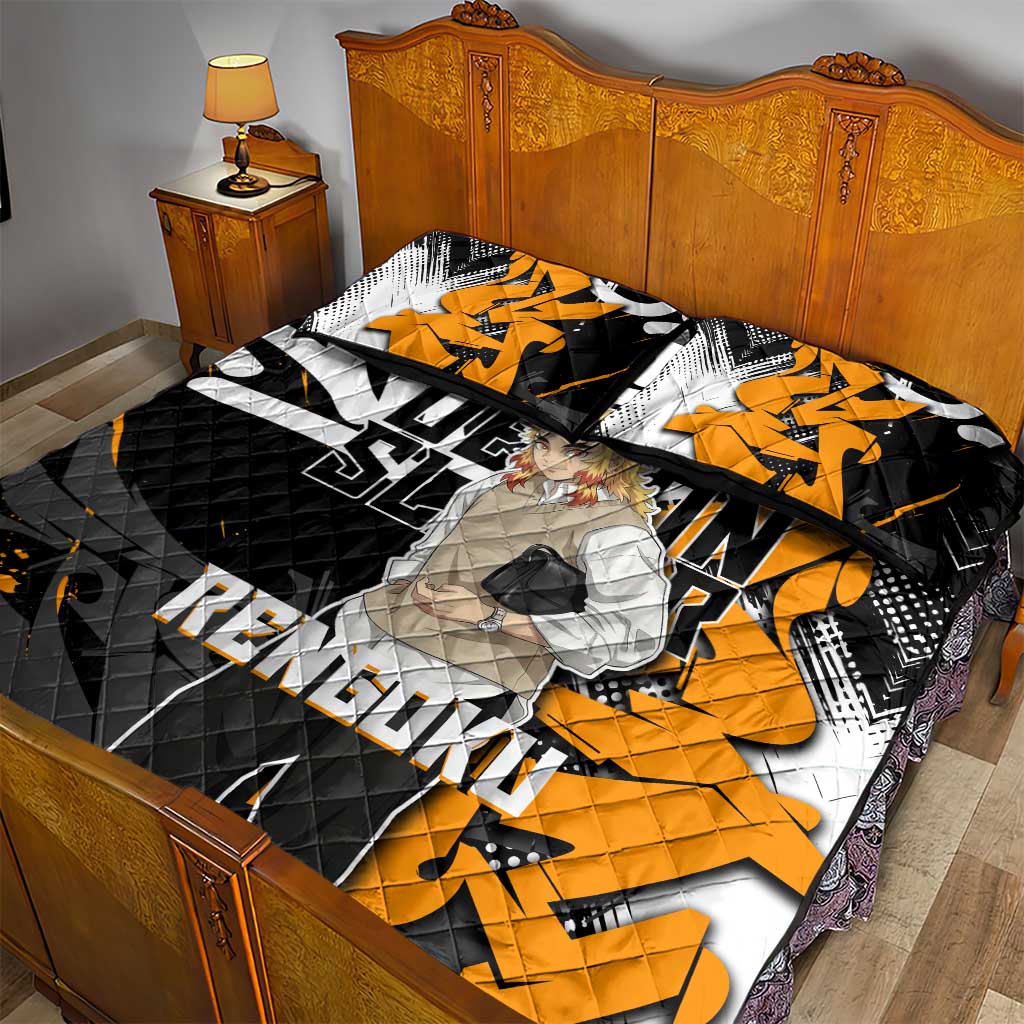 Kyojuro Rengoku Demon Slayer Quilt Bed Set Orange & Black Graffiti Anime