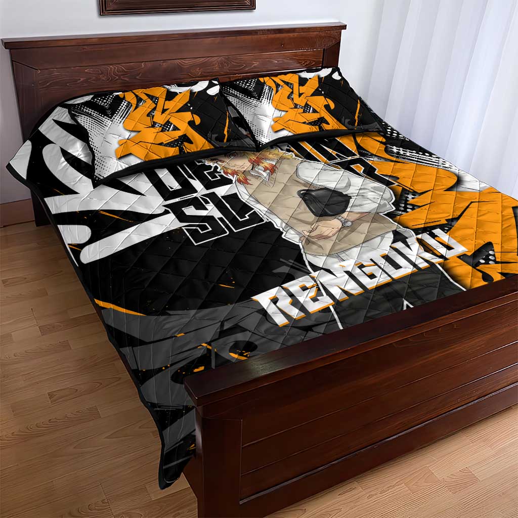 Kyojuro Rengoku Demon Slayer Quilt Bed Set Orange & Black Graffiti Anime