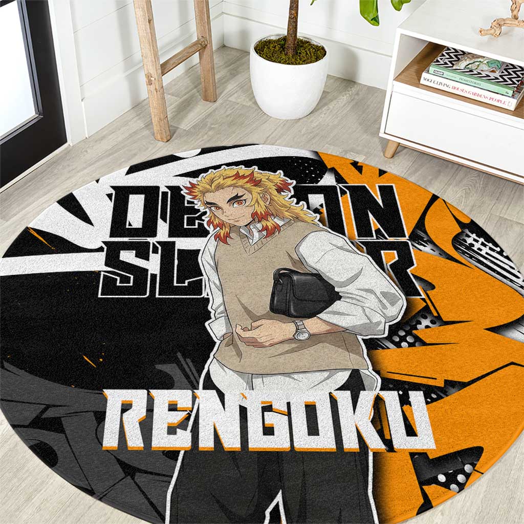 Kyojuro Rengoku Demon Slayer Round Carpet Orange & Black Graffiti Anime