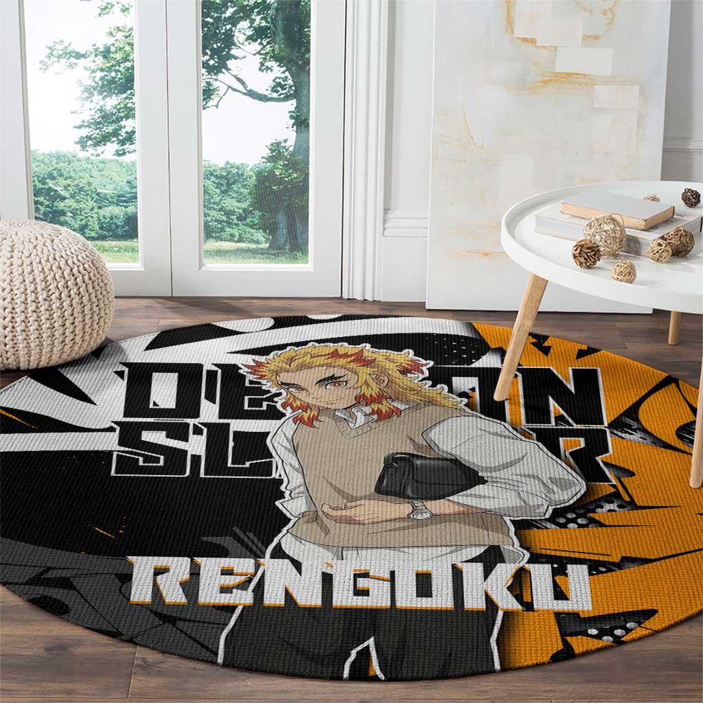 Kyojuro Rengoku Demon Slayer Round Carpet Orange & Black Graffiti Anime