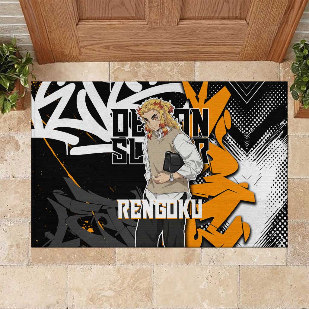 Kyojuro Rengoku Demon Slayer Rubber Doormat Orange & Black Graffiti Anime