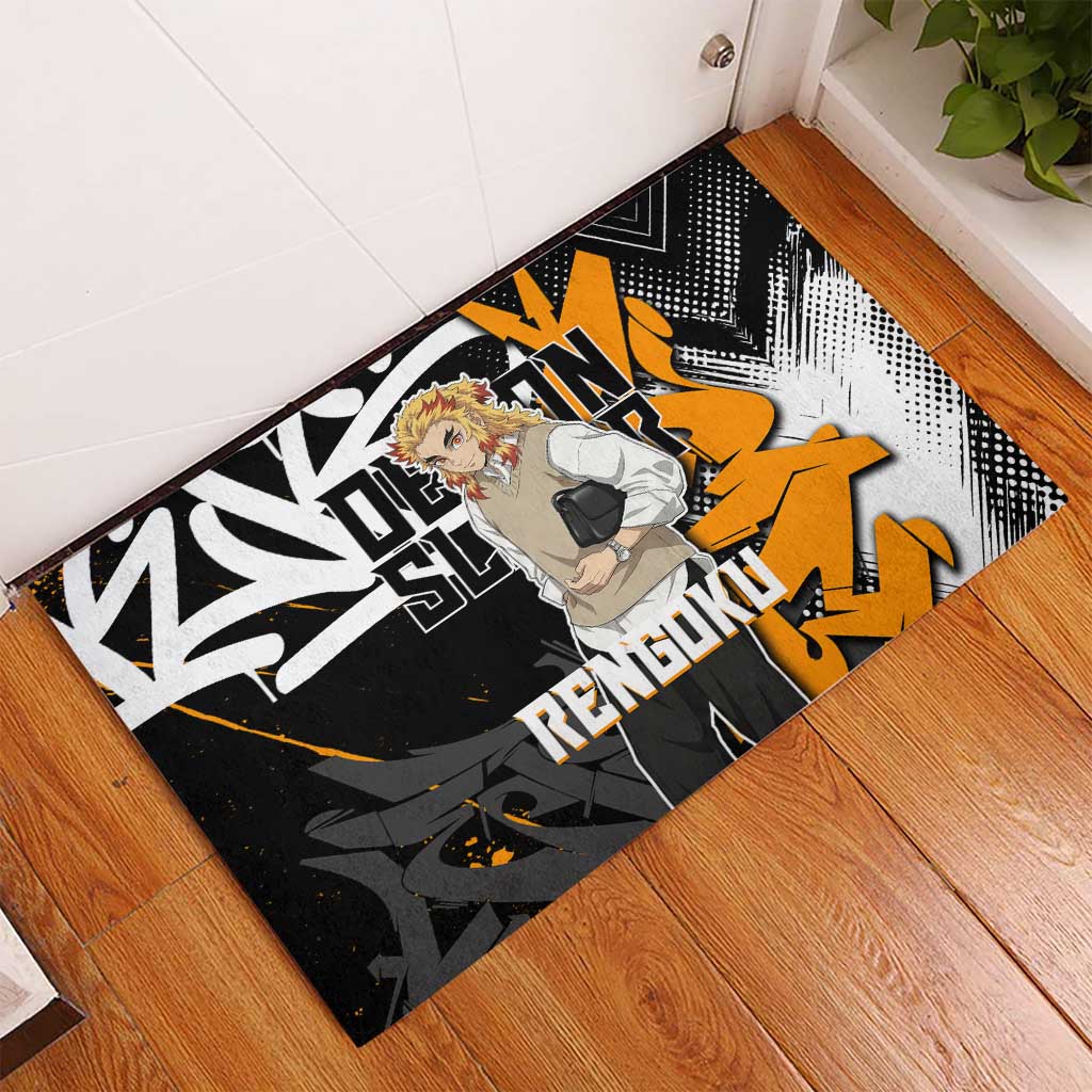 Kyojuro Rengoku Demon Slayer Rubber Doormat Orange & Black Graffiti Anime