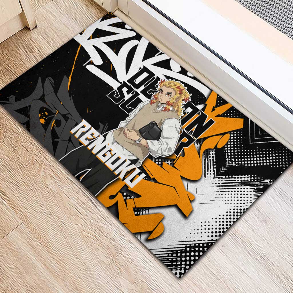 Kyojuro Rengoku Demon Slayer Rubber Doormat Orange & Black Graffiti Anime