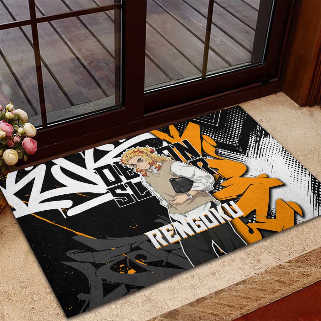 Kyojuro Rengoku Demon Slayer Rubber Doormat Orange & Black Graffiti Anime