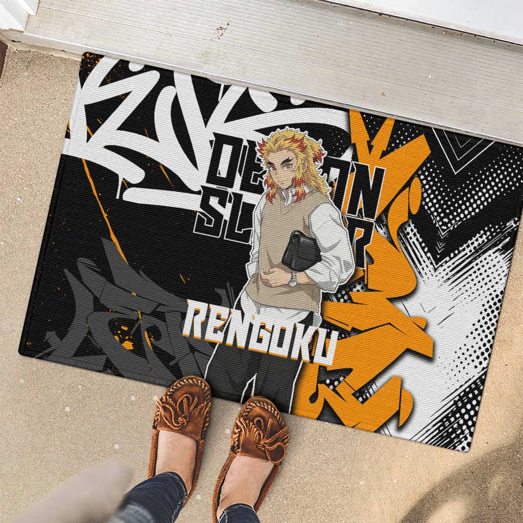 Kyojuro Rengoku Demon Slayer Rubber Doormat Orange & Black Graffiti Anime