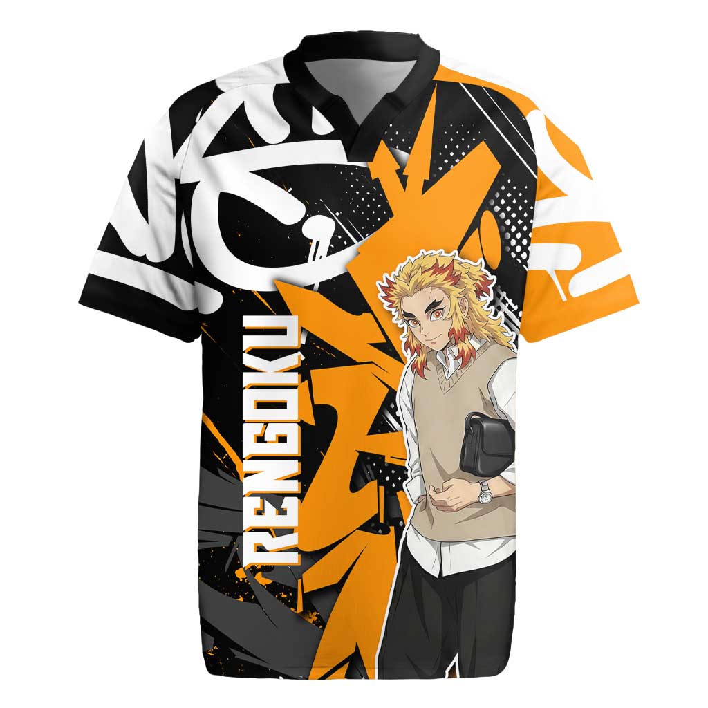 Kyojuro Rengoku Demon Slayer Rugby Jersey Orange & Black Graffiti Anime