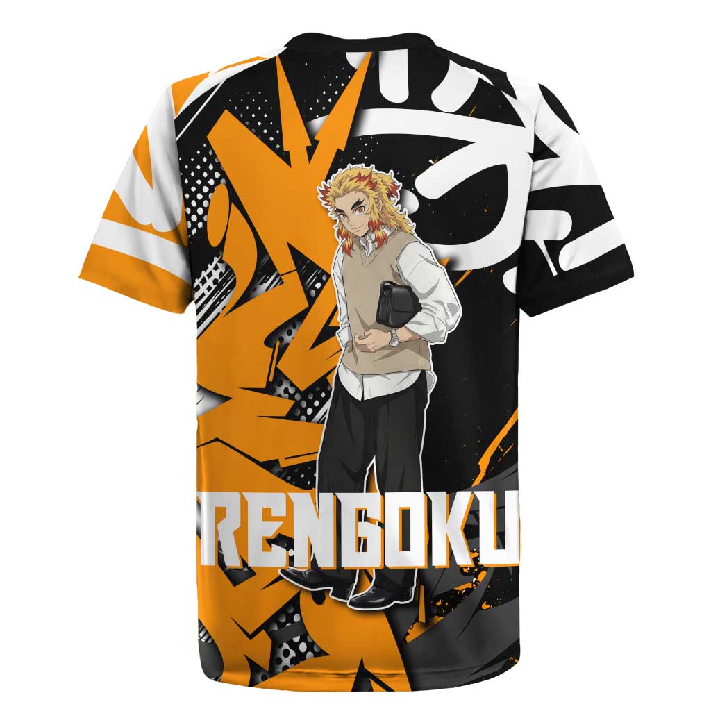 Kyojuro Rengoku Demon Slayer Rugby Jersey Orange & Black Graffiti Anime