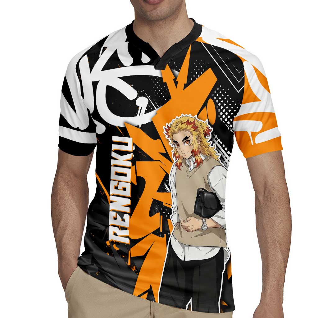 Kyojuro Rengoku Demon Slayer Rugby Jersey Orange & Black Graffiti Anime