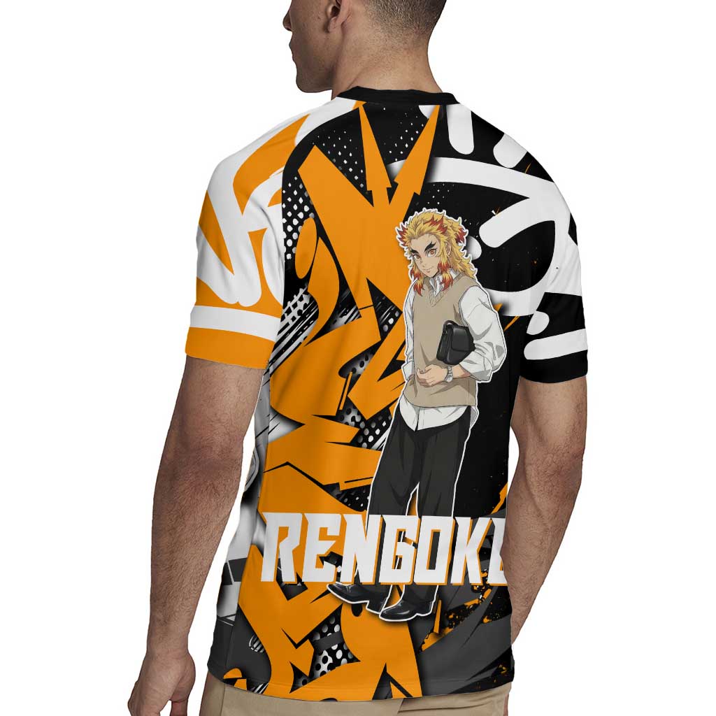 Kyojuro Rengoku Demon Slayer Rugby Jersey Orange & Black Graffiti Anime