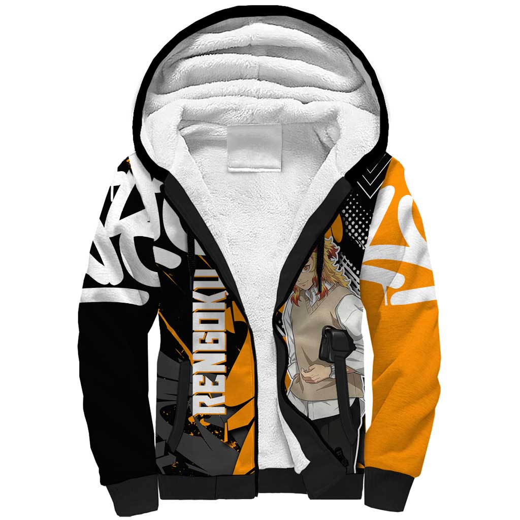 Kyojuro Rengoku Demon Slayer Sherpa Hoodie Orange & Black Graffiti Anime
