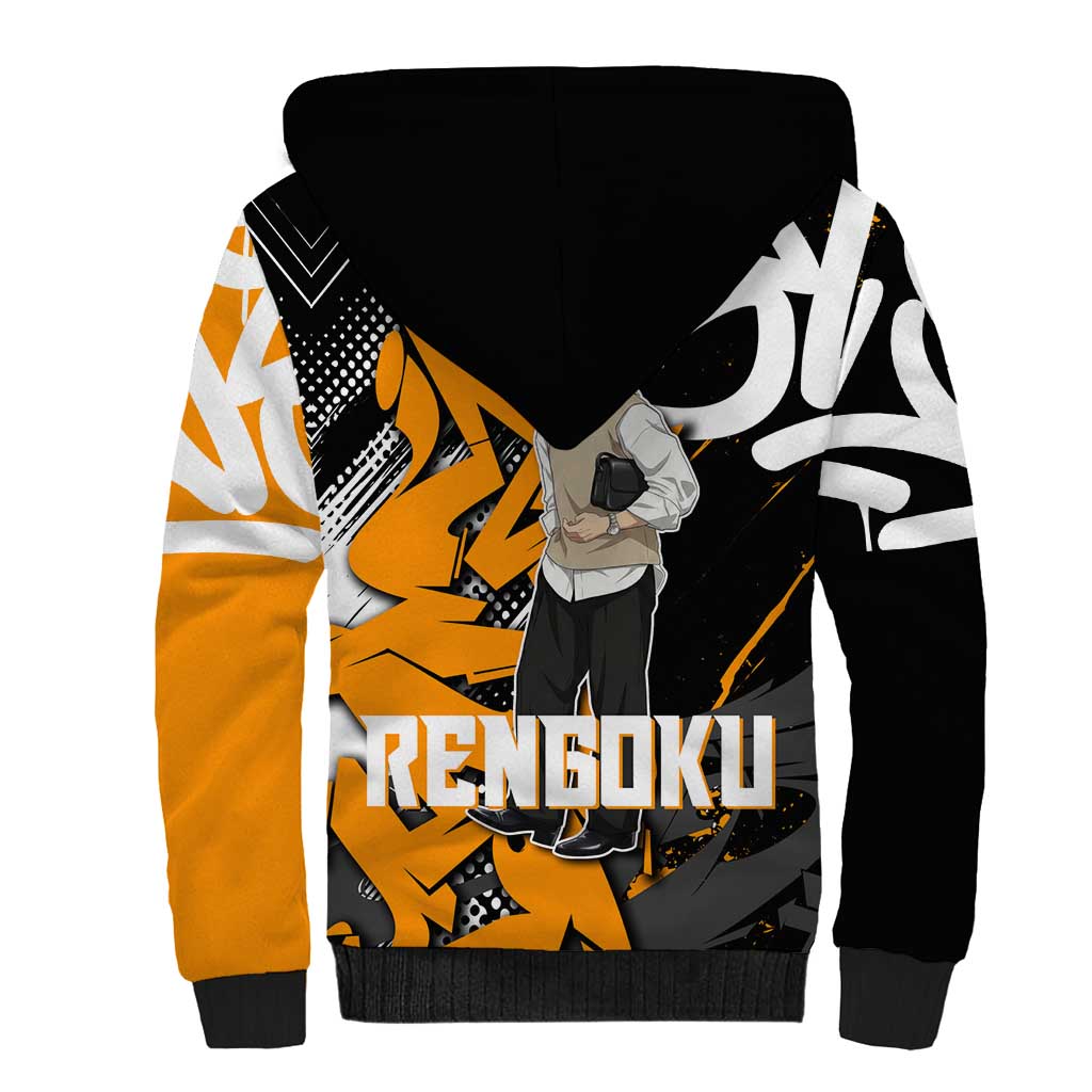 Kyojuro Rengoku Demon Slayer Sherpa Hoodie Orange & Black Graffiti Anime